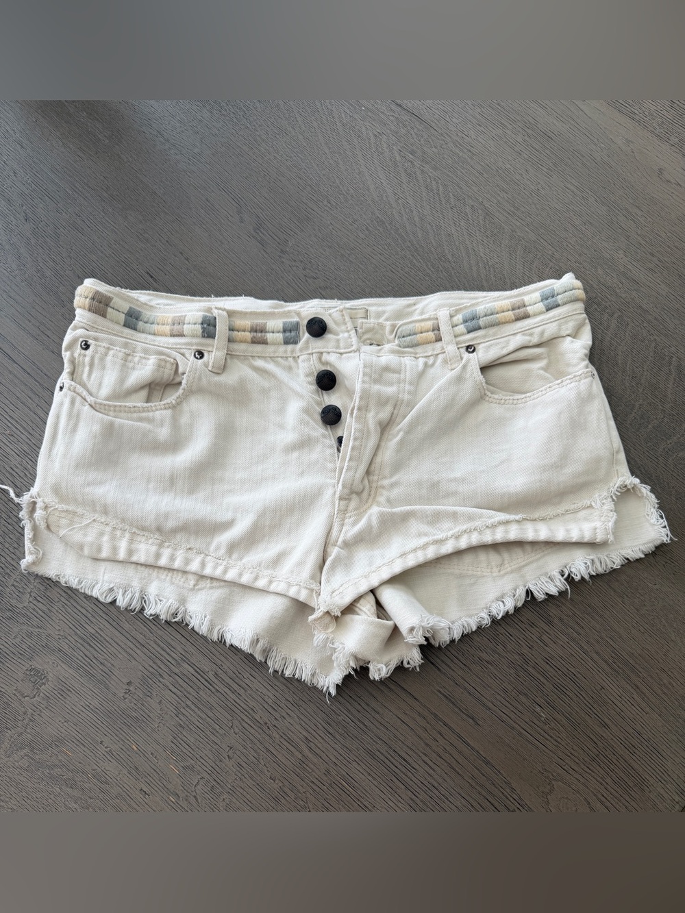 Free People Cream Denim Cut Off Shorts Size 26